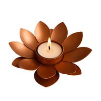 Copper Lotus Candle Holder Metal | Decorative Lotus Tealight Stand | Flower Table Decor Lamp