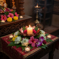 Copper Lotus Candle Holder Metal | Decorative Lotus Tealight Stand | Flower Table Decor Lamp