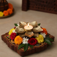 Gold Lotus Tealight Candle Holder | Metal Flower Candle Stand for Home and Table Decor