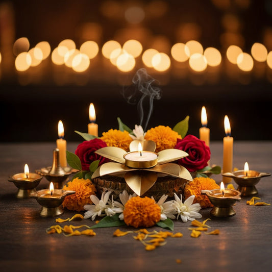 Gold Lotus Tealight Candle Holder | Decorative Metal Flower Candle Stand for Home & Table Decor