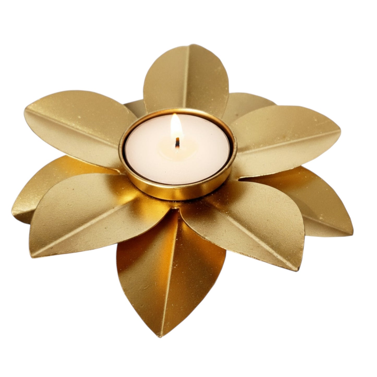 Gold Lotus Tealight Candle Holder | Decorative Metal Flower Candle Stand for Home & Table Decor