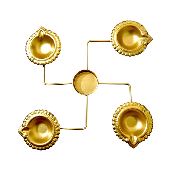 Gold Metal 4-Cup Tealight Candle Holder Stand | Decorative Multi Candle Centerpiece for Home & Table Decor