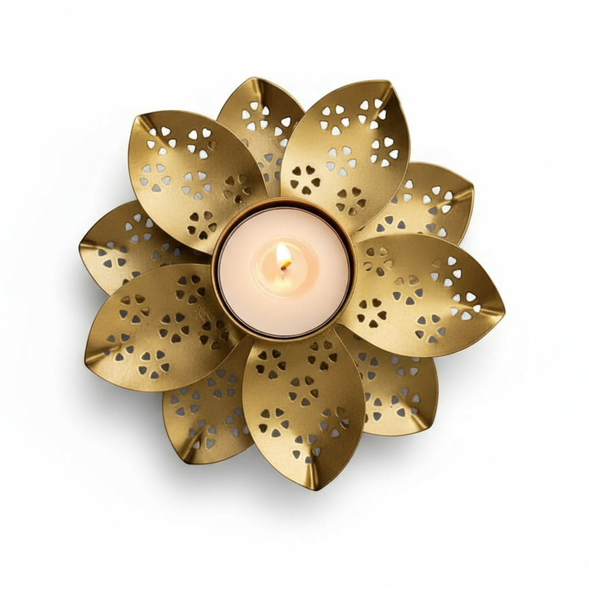 Gold Lotus Tealight Candle Holder | Metal Flower Candle Stand for Home and Table Decor