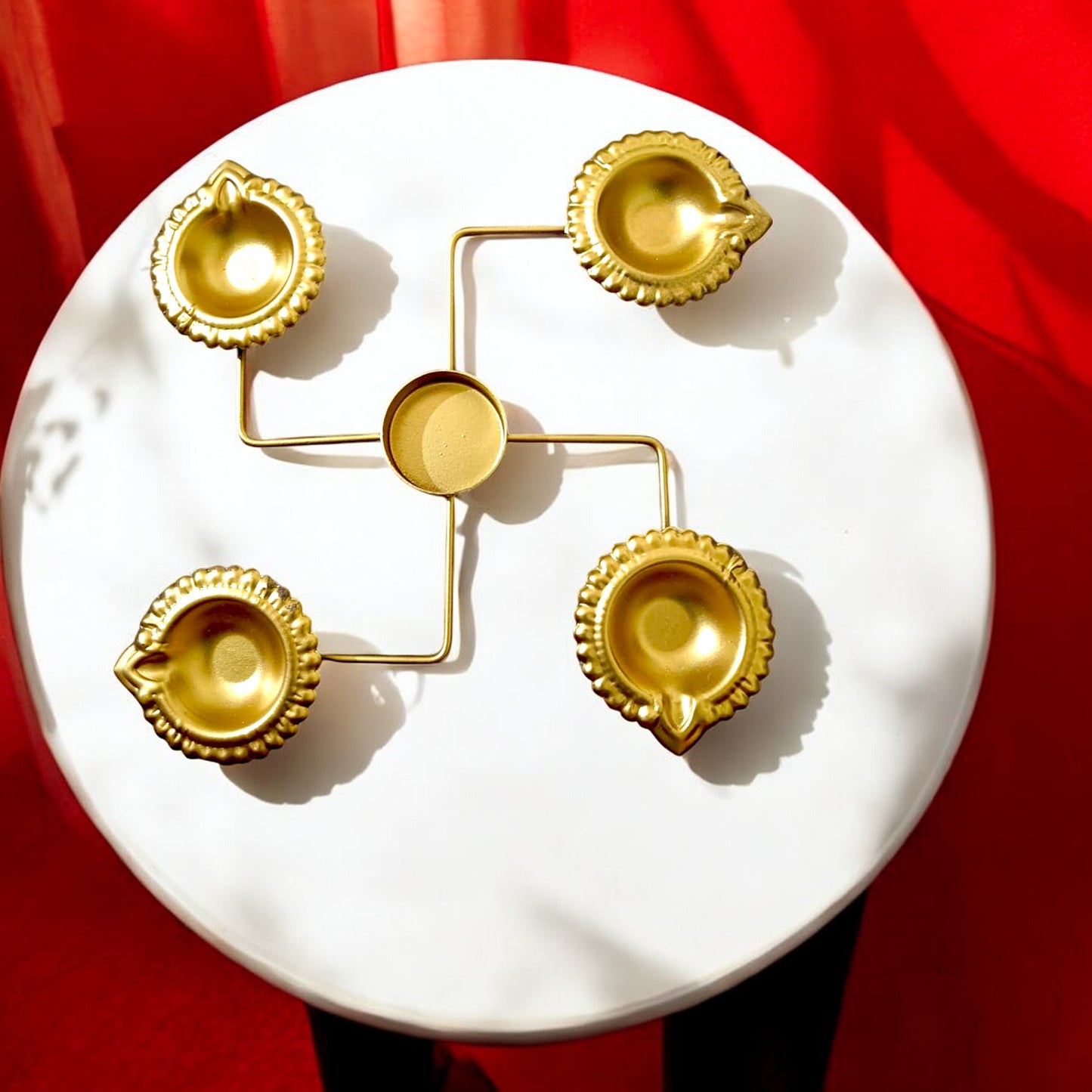 Gold Metal 4-Cup Tealight Candle Holder Stand | Decorative Multi Candle Centerpiece for Home & Table Decor