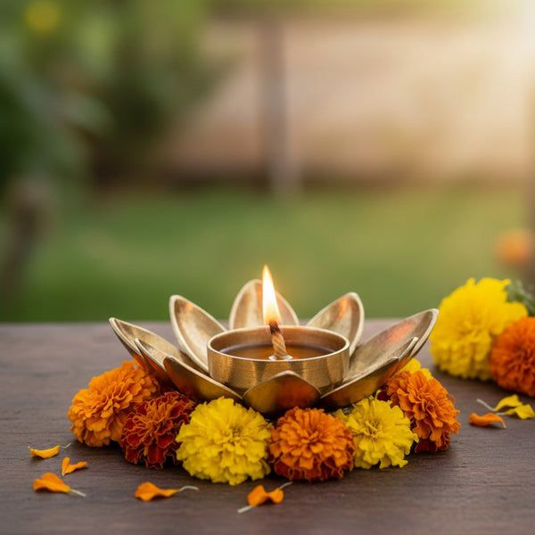 Lotus Candle Holder Metal | Decorative Lotus Tealight Candle Stand | Flower Table Decor Lamp