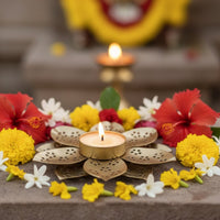 Gold Lotus Tealight Candle Holder | Metal Flower Candle Stand for Home and Table Decor