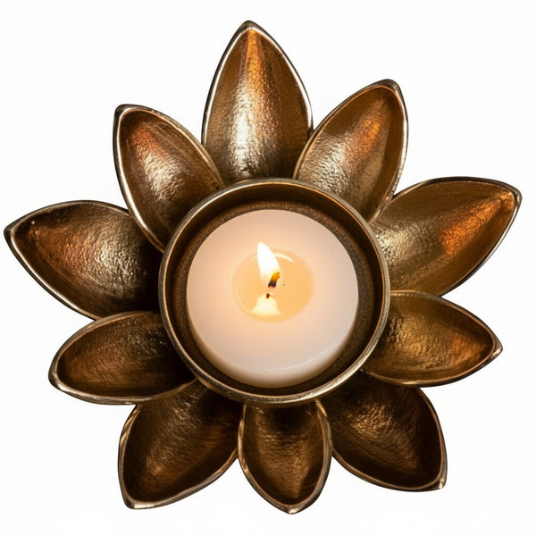 Lotus Candle Holder Metal | Decorative Lotus Tealight Candle Stand | Flower Table Decor Lamp