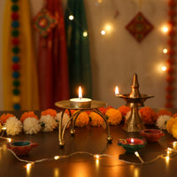 Gold Metal Tealight Candle Holder Stand | Decorative Raised Candle Plate for Table & Home Decor